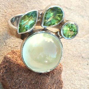 Genuine Peridot Prehnite Adjustable .925 Paw Ring Sterling Silver LovePaw(TM)